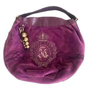 Juicy Couture Y2K Embroidered Crown Studded Purple Velour Shoulder Handbag Purse